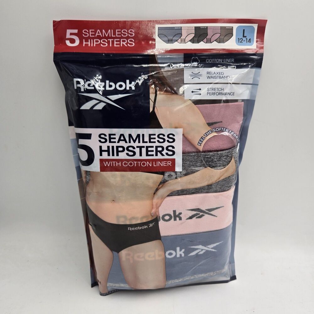 Reebok Women's Seamless Hipster Panties 5 Pack L Multicolor Cotton Tagless
